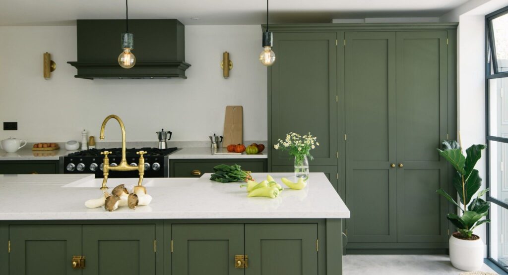 Combine-Dark-Green-with-Woody-Tones-1024x555 16 Best Green Kitchen Ideas (2024)